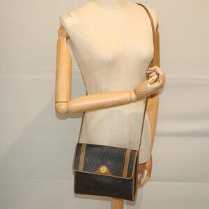 Christian Dior Honeycomb Canvas Shoulder Bag PVC Leather Black Auth